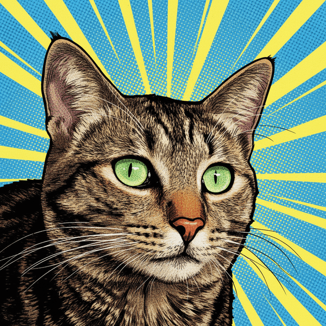 Comic Book art style applied to the cat photo